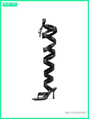 Faux Leather Studded Lace-Up Stiletto Heeled Thong Sandals